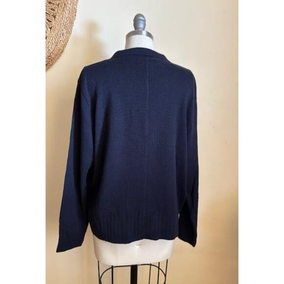 Rodier Paris Blue/Black Wool Blend Button Front Cardigan Sweater Size 46 L/XL - Picture 4 of 6